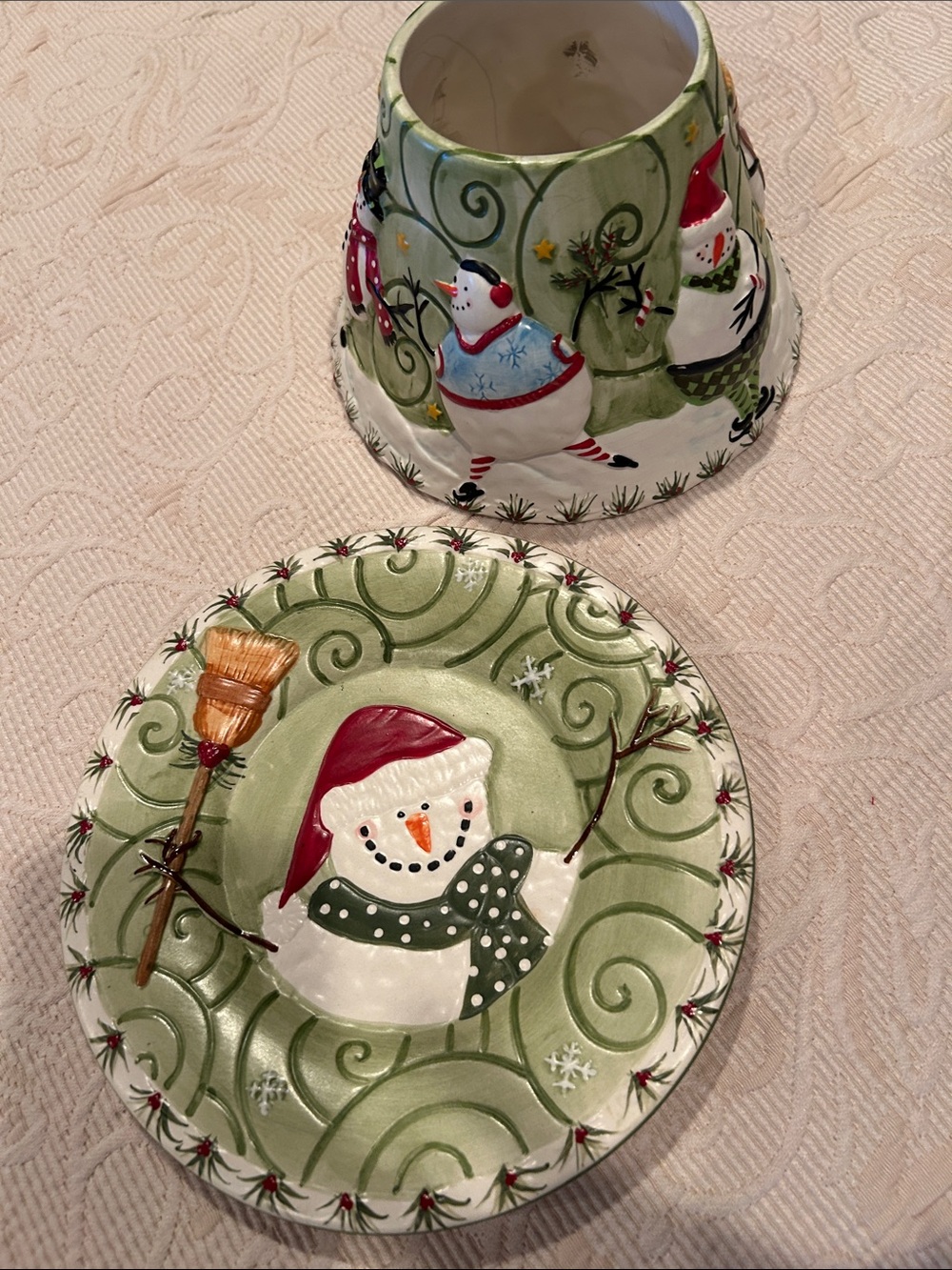 Yankee Candle Green Snowman Ceramic Plate and Holder